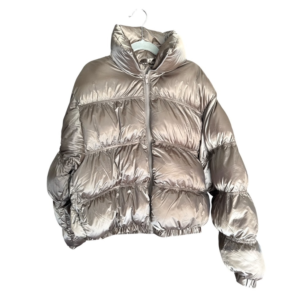 Wild Fable Metallic Cropped Puffer Jacket Calm Gray Water Resistant Size XXS NWT
